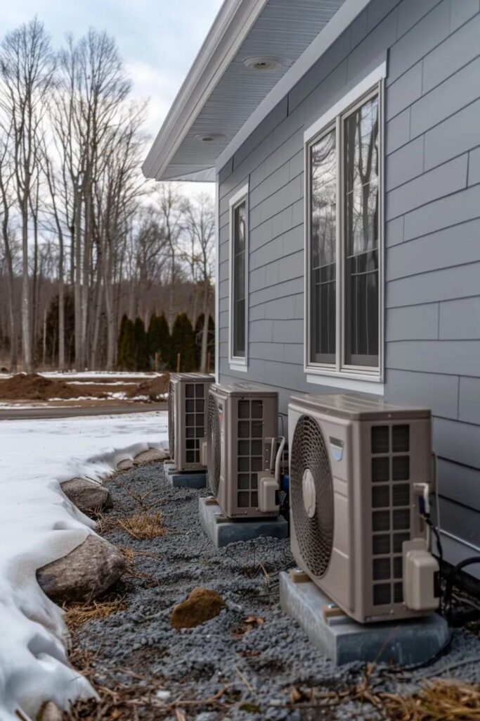 Three types of heat pumps: air-source, ductless mini-split, and geothermal, illustrating options for New Brunswick homeowners